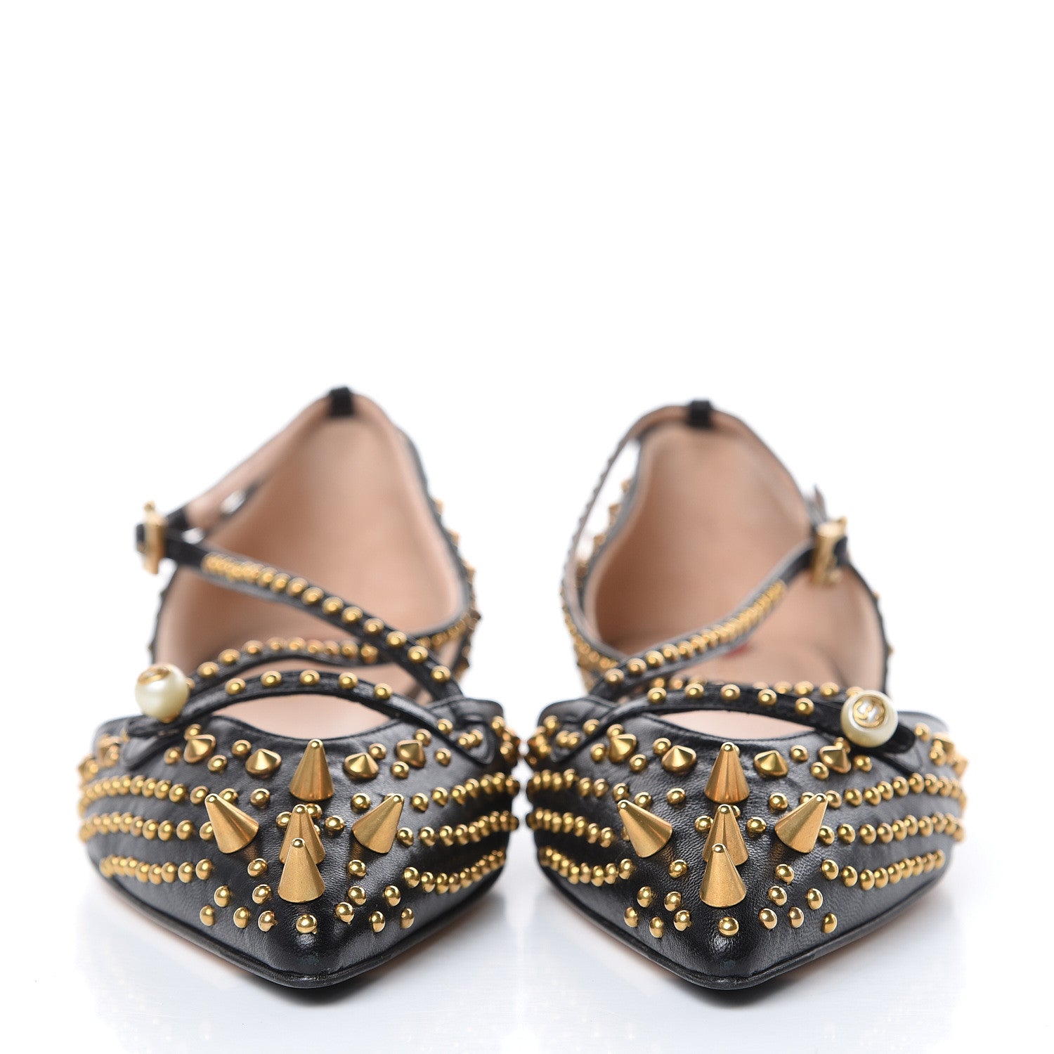 Gucci Malaga Kid Studded Pointed Toe Unia Flats 39 Black 2 of 8