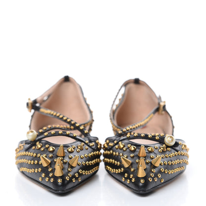 Gucci Malaga Kid Studded Pointed Toe Unia Flats 39 Black 2 of 8