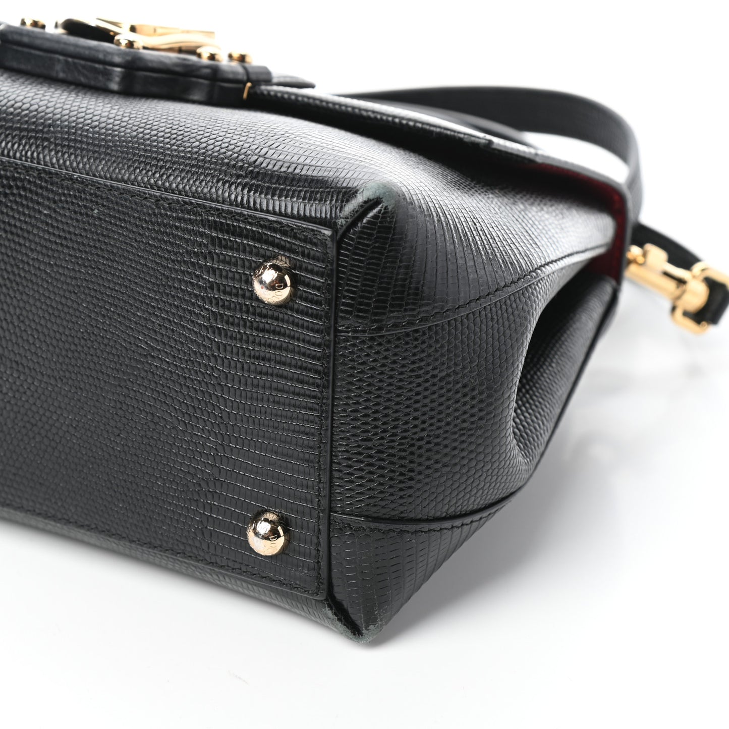 Calfskin Iguana Embossed Small Lucia Satchel Black