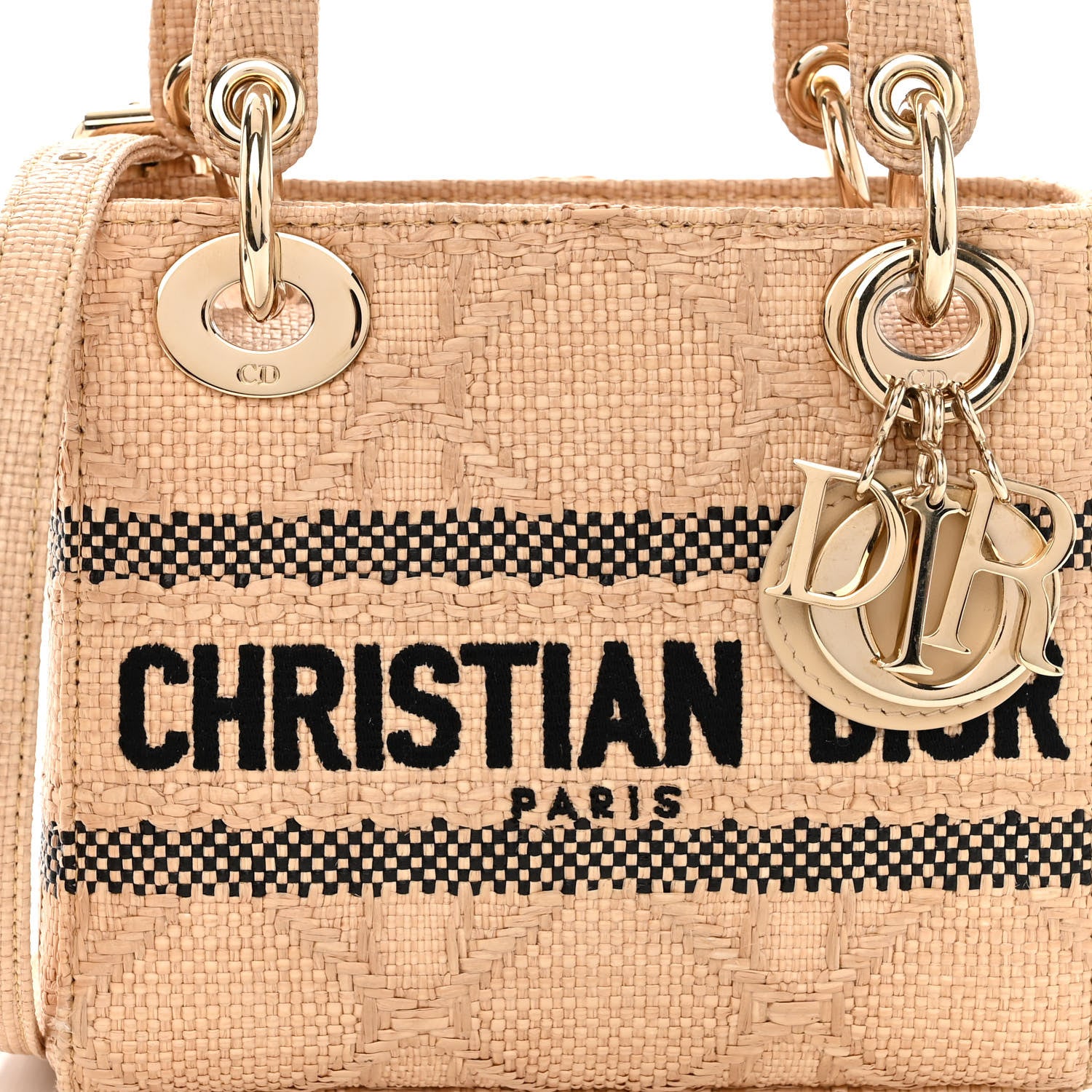 Christian Dior Raffia Woven Cannage Embroidered Mini Lady D-Lite Natural Black 7 of 10