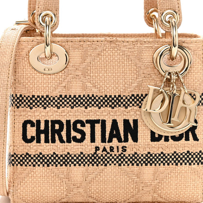 Christian Dior Raffia Woven Cannage Embroidered Mini Lady D-Lite Natural Black 7 of 10
