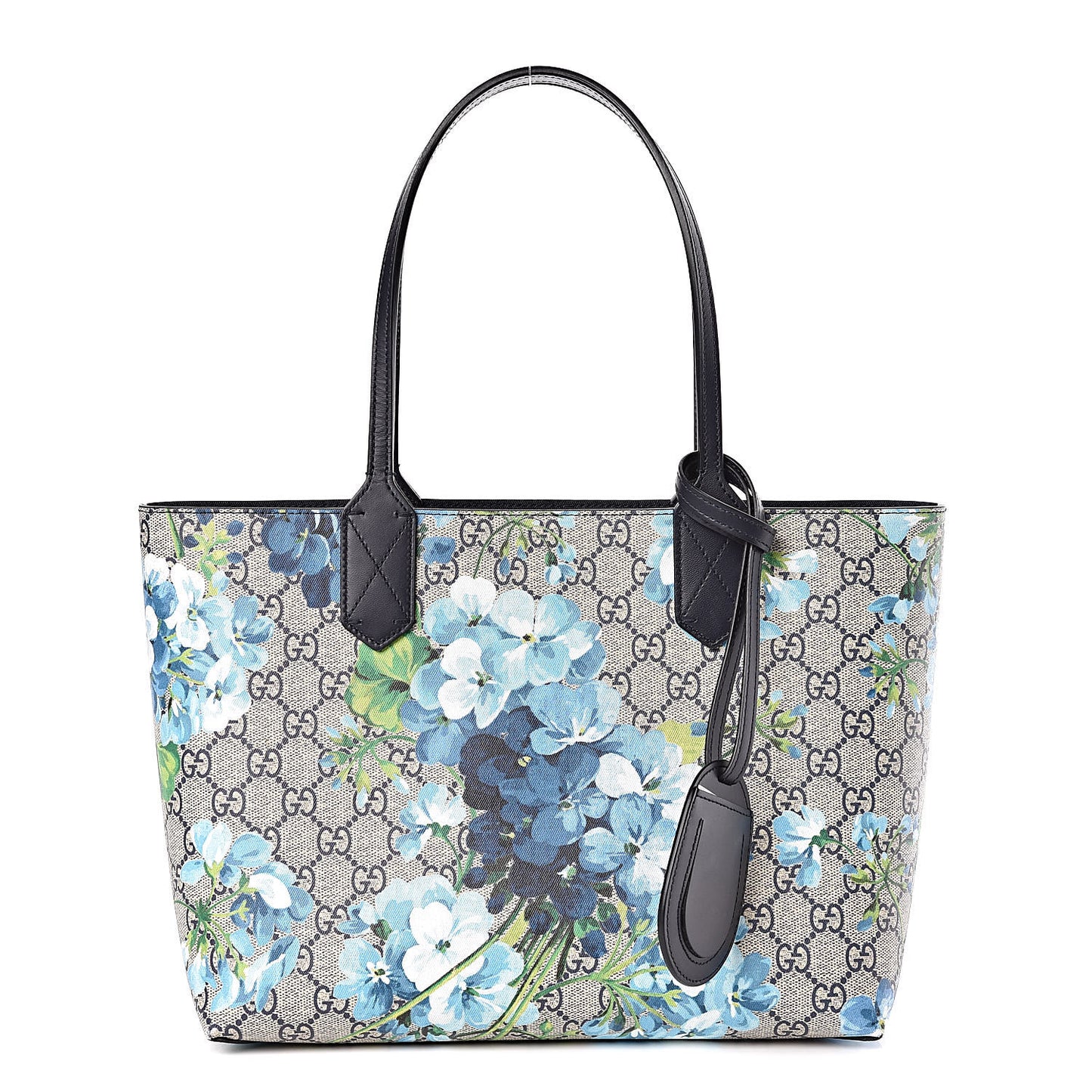 GG Supreme Monogram Blooms Small Reversible Tote Beige Blue Navy