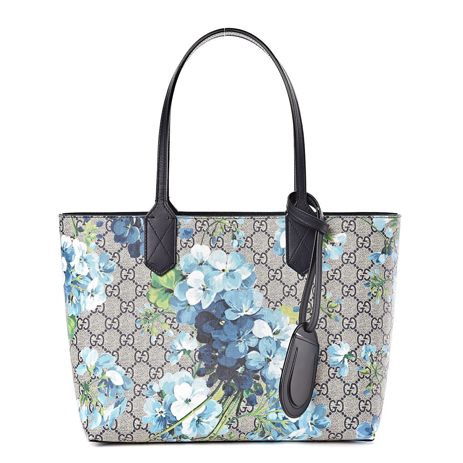 Gucci GG Supreme Monogram Blooms Small Reversible Tote Beige Blue Navy 1 of 12