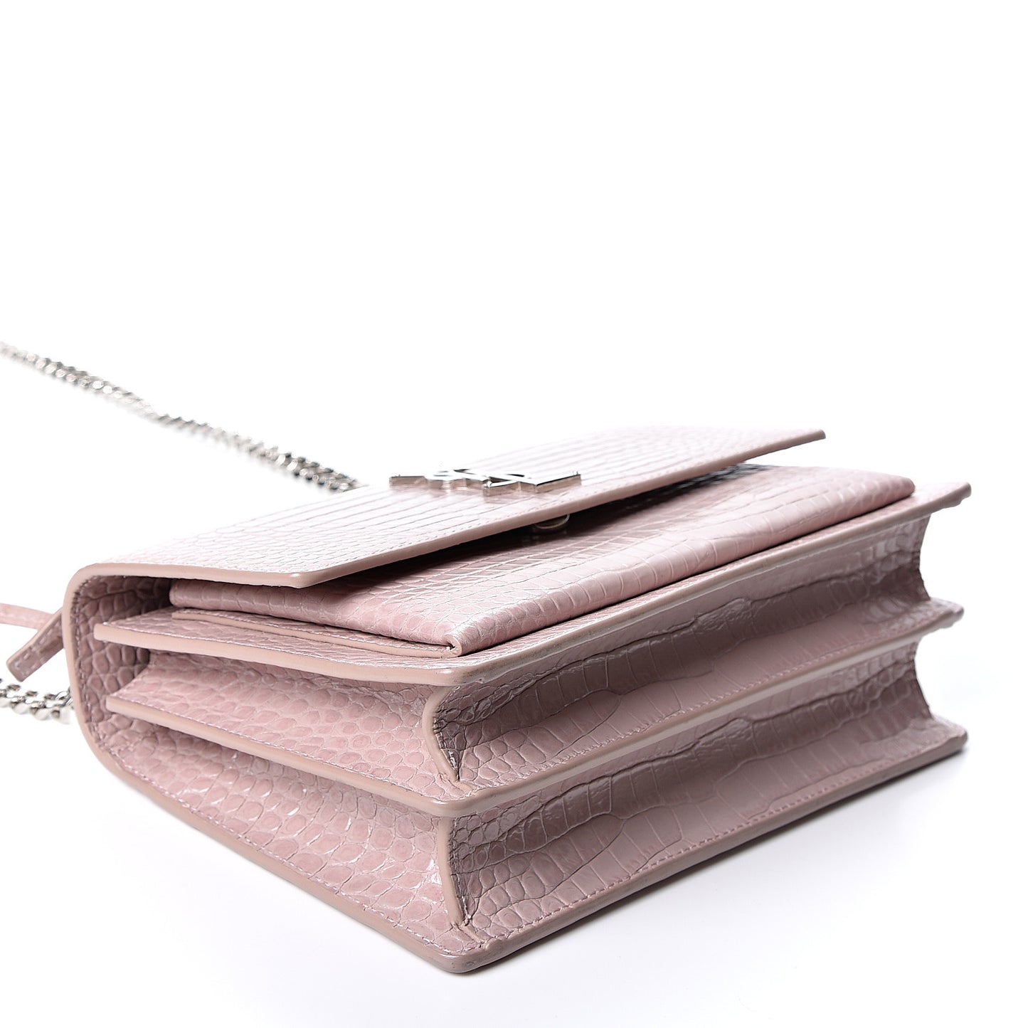 Calfskin Crocodile Embossed Medium Monogram Sunset Powder Pink