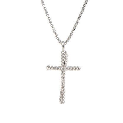 David Yurman Sterling Silver Diamond Pave 29mm Crossover Cross Necklace 3 of 5