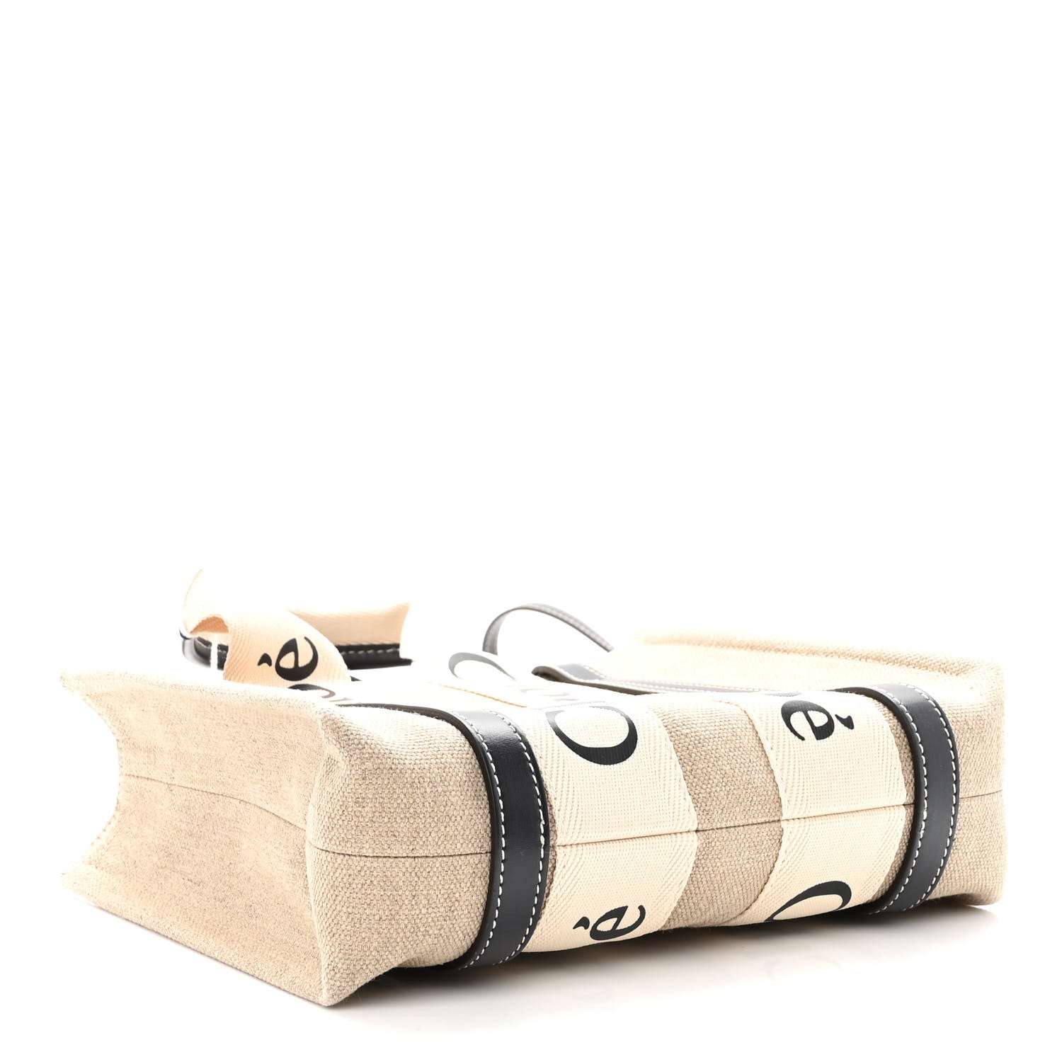 Chloe Linen Calfskin Small Woody Ribbon Tote With Strap White Navy 4 of 9