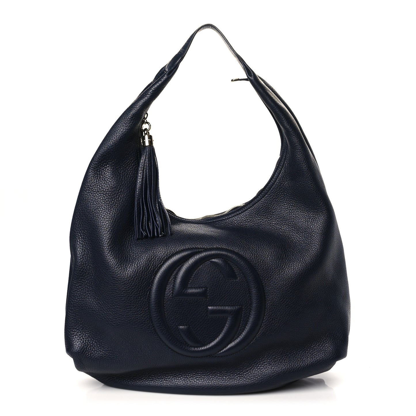 Pebbled Calfskin Large Soho Hobo Dark Blue