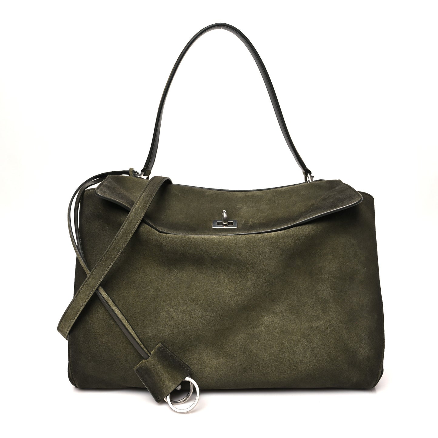 Waxed Suede Calfskin Medium Rodeo Top Handle Handbag Khaki