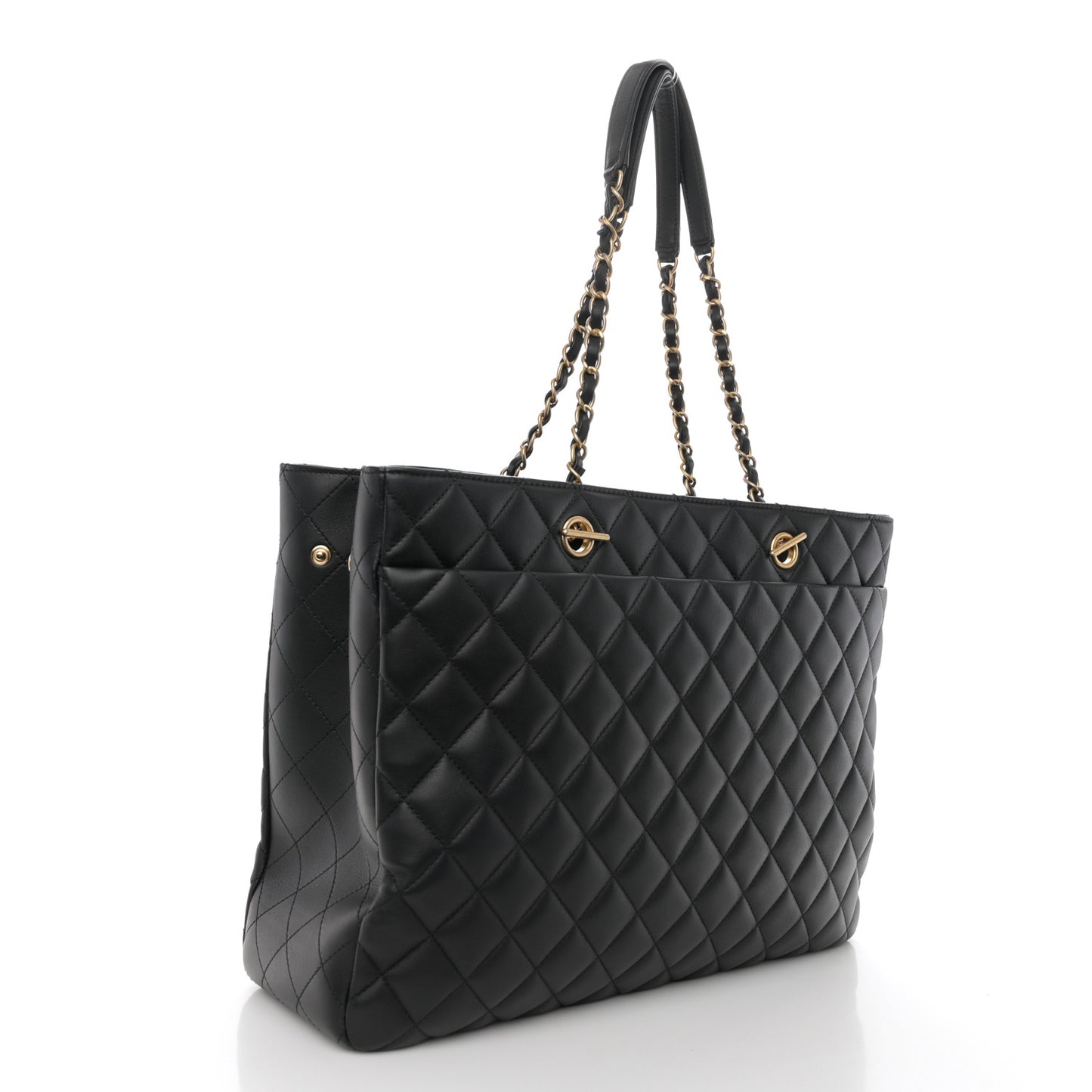 Calfskin Quilted Large Classic Shopping Tote Black