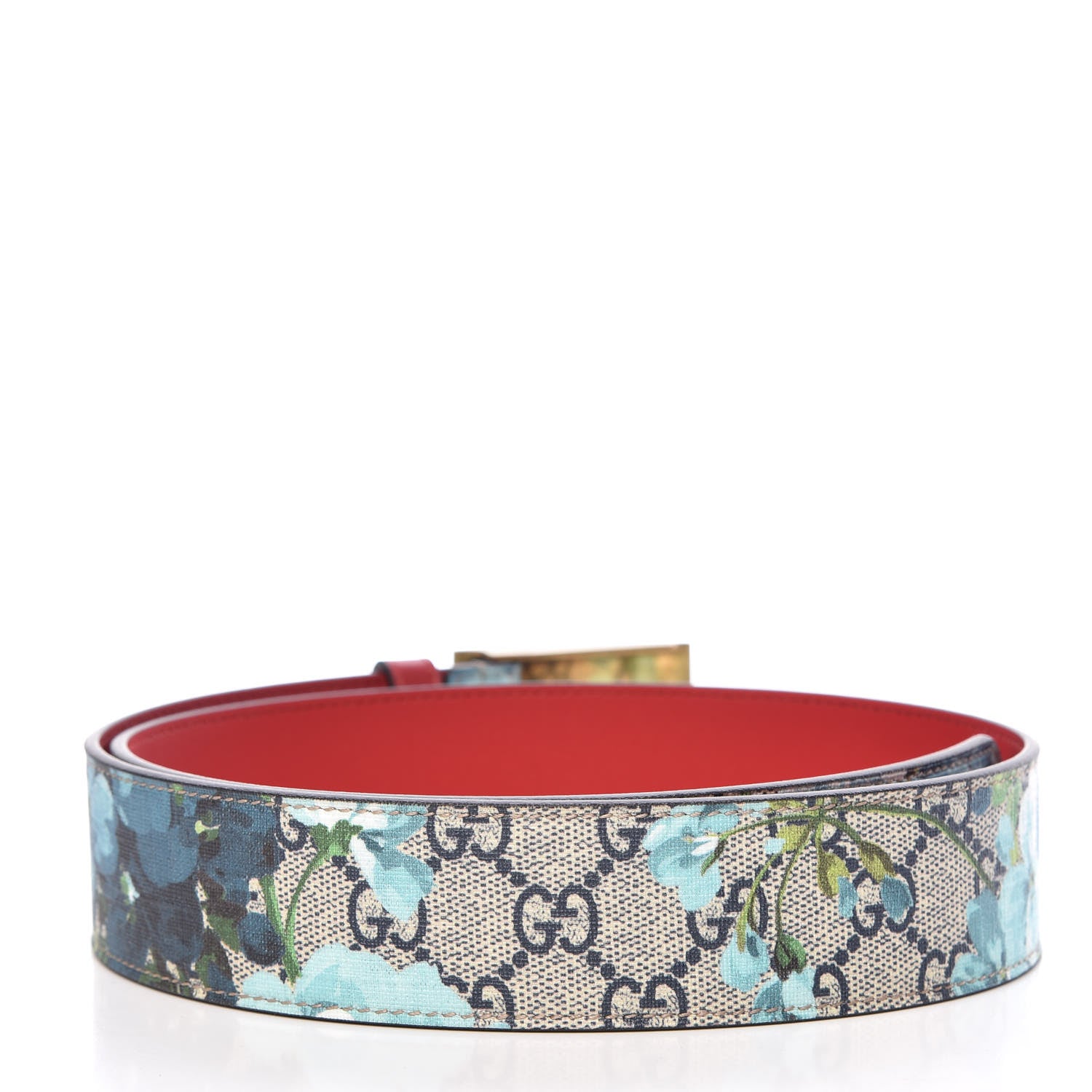 Gucci GG Plus Monogram Blooms Plaque Belt 80 32 Blue 3 of 6