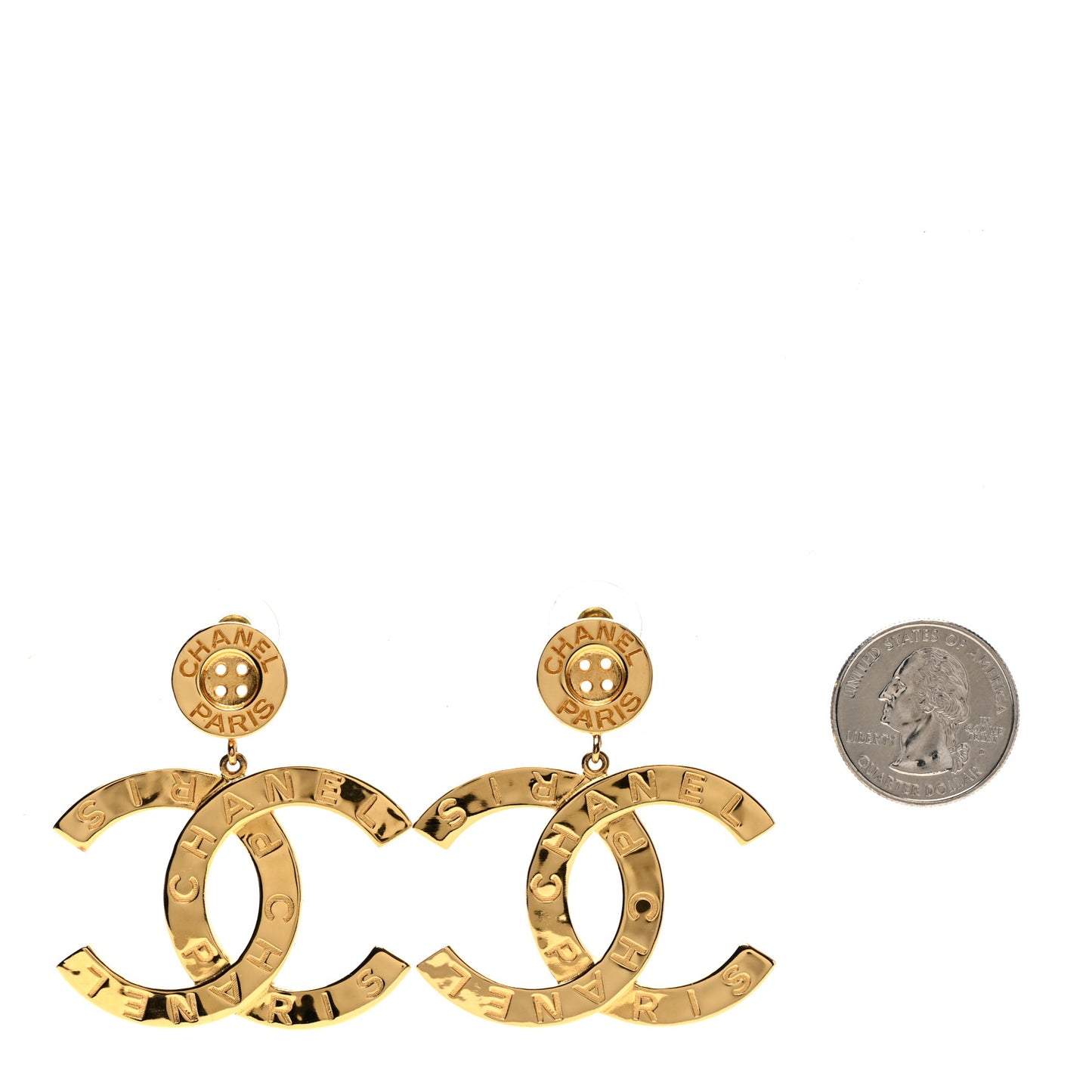Metal Large Paris Button Earrings Gold