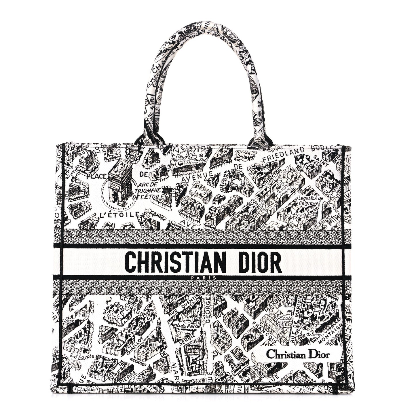 Canvas Embroidered Large Plan De Paris Book Tote White Black