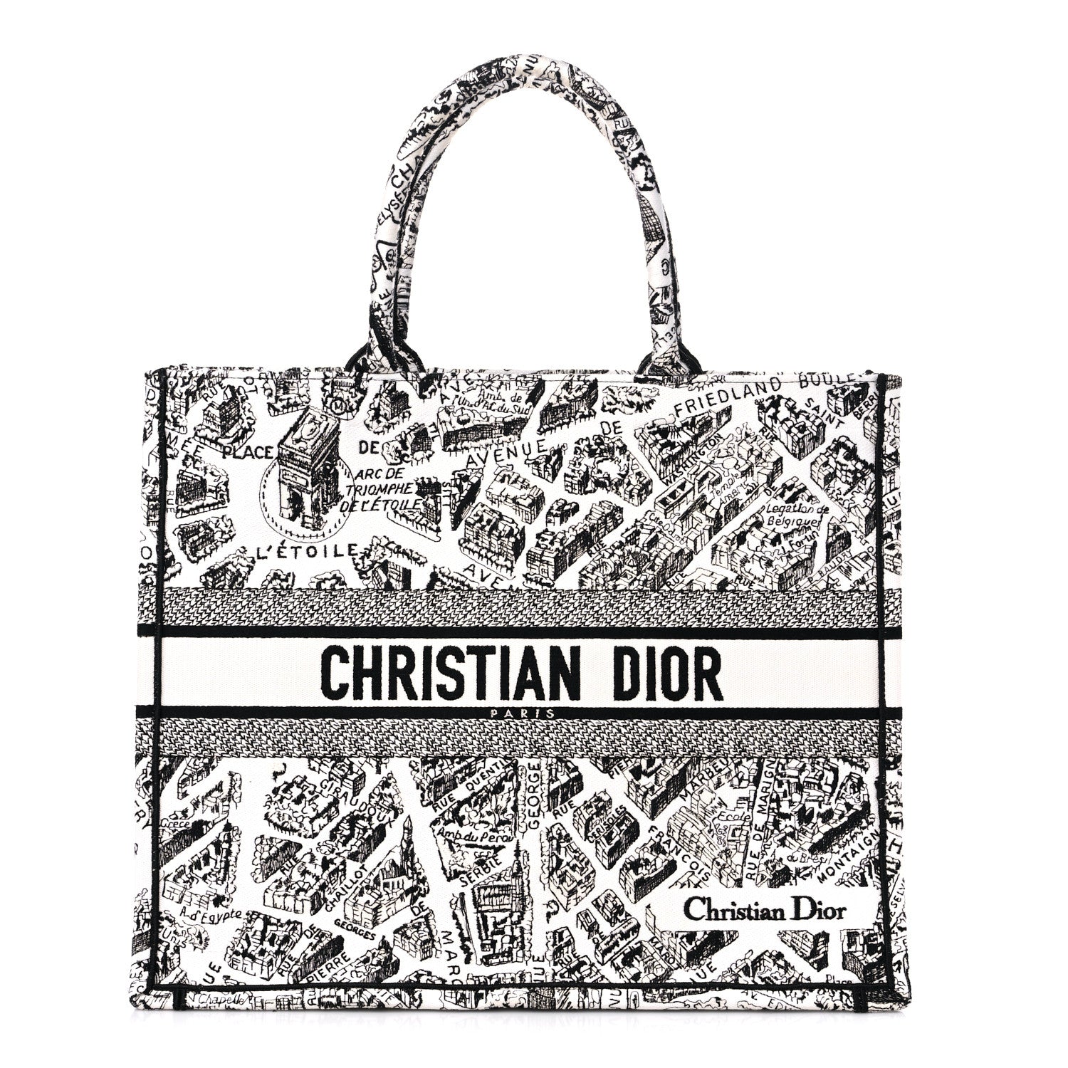 Christian Dior Canvas Embroidered Large Plan De Paris Book Tote White Black 1 of 9
