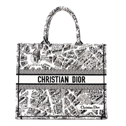 Christian Dior Canvas Embroidered Large Plan De Paris Book Tote White Black 1 of 9
