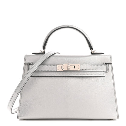 Hermes Metallic Chevre Chamkilight Mini Kelly Sellier 20 Argent 1 of 11