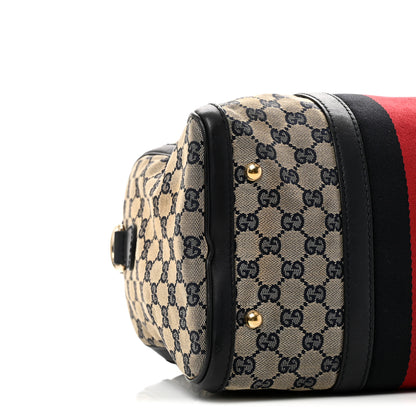 Gucci Monogram Selleria Calfskin Vintage Web Medium Boston Beige Blue 9 of 10