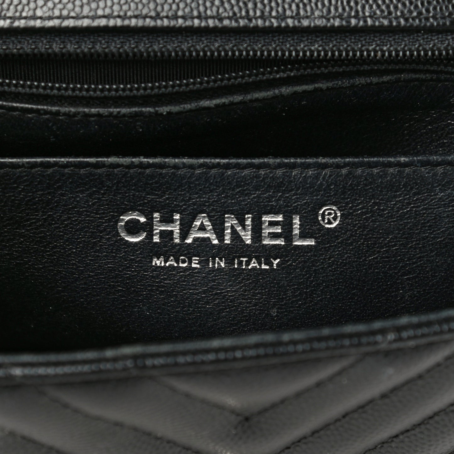 Caviar Chevron Quilted Mini Square Flap Black
