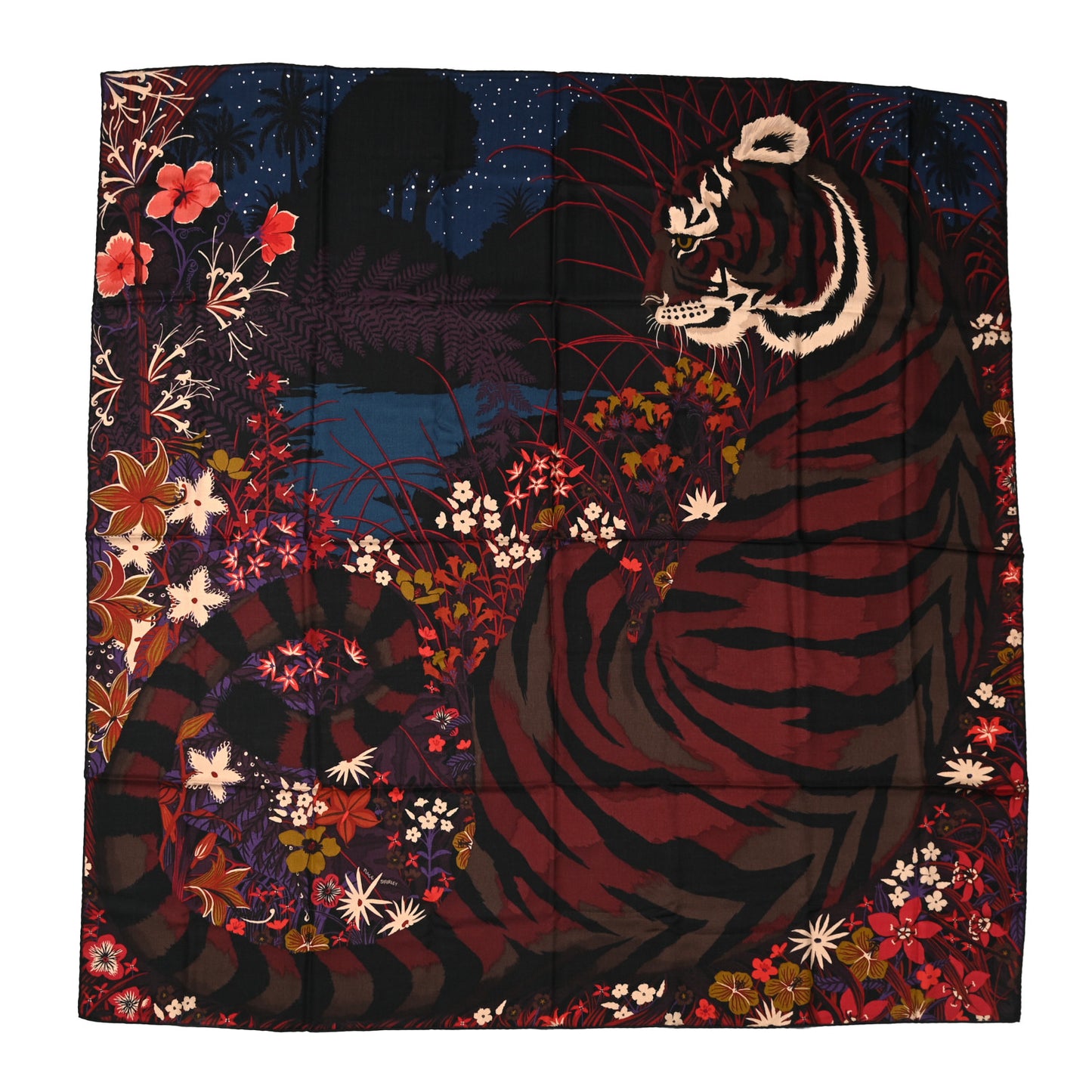 Cashmere Silk Tyger Tyger Shawl 140 Bleu Nuit Acajou Prune