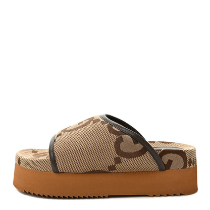 Gucci Monogram Jumbo GG Nappa Samoa Platform 40mm Slide Sandals 35 Camel Ebony New Acero 1 of 8
