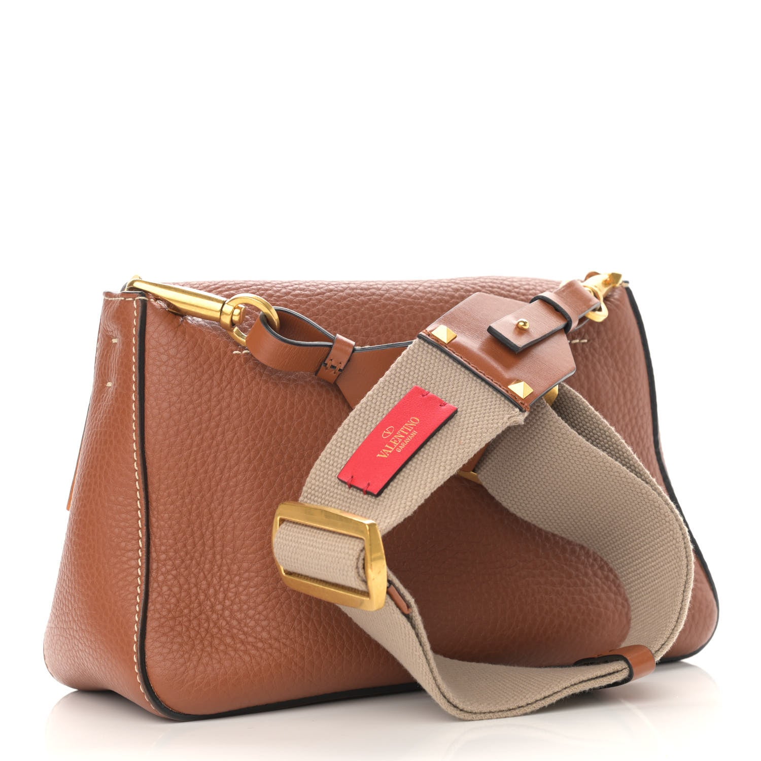 Valentino Garavani Pebbled Calfskin Small VRing Shoulder Bag Saddle Brown 3 of 9