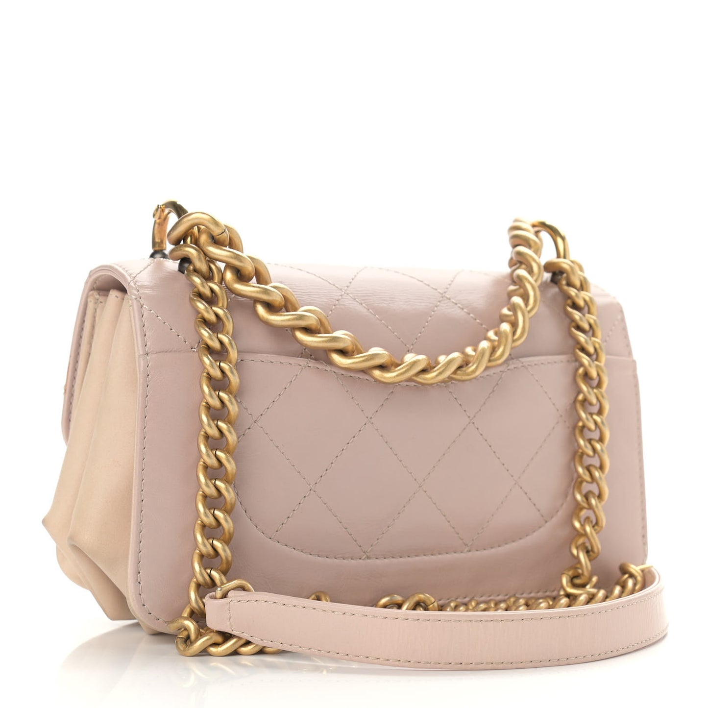 Glazed Calfskin Quilted Mini Straight Lined Flap Beige