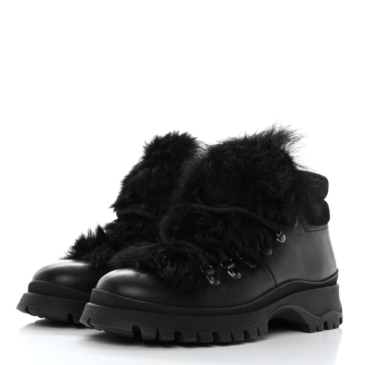 Calfskin Shearling Montone Pull Up Ankle Boots 37.5 Black