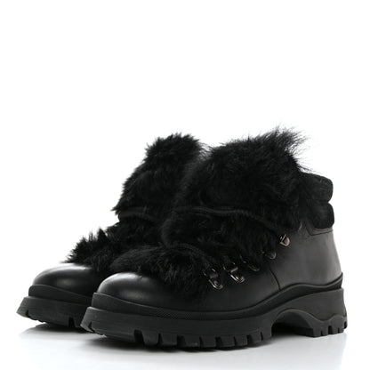 Prada Calfskin Shearling Montone Pull Up Ankle Boots 37.5 Black 3 of 9