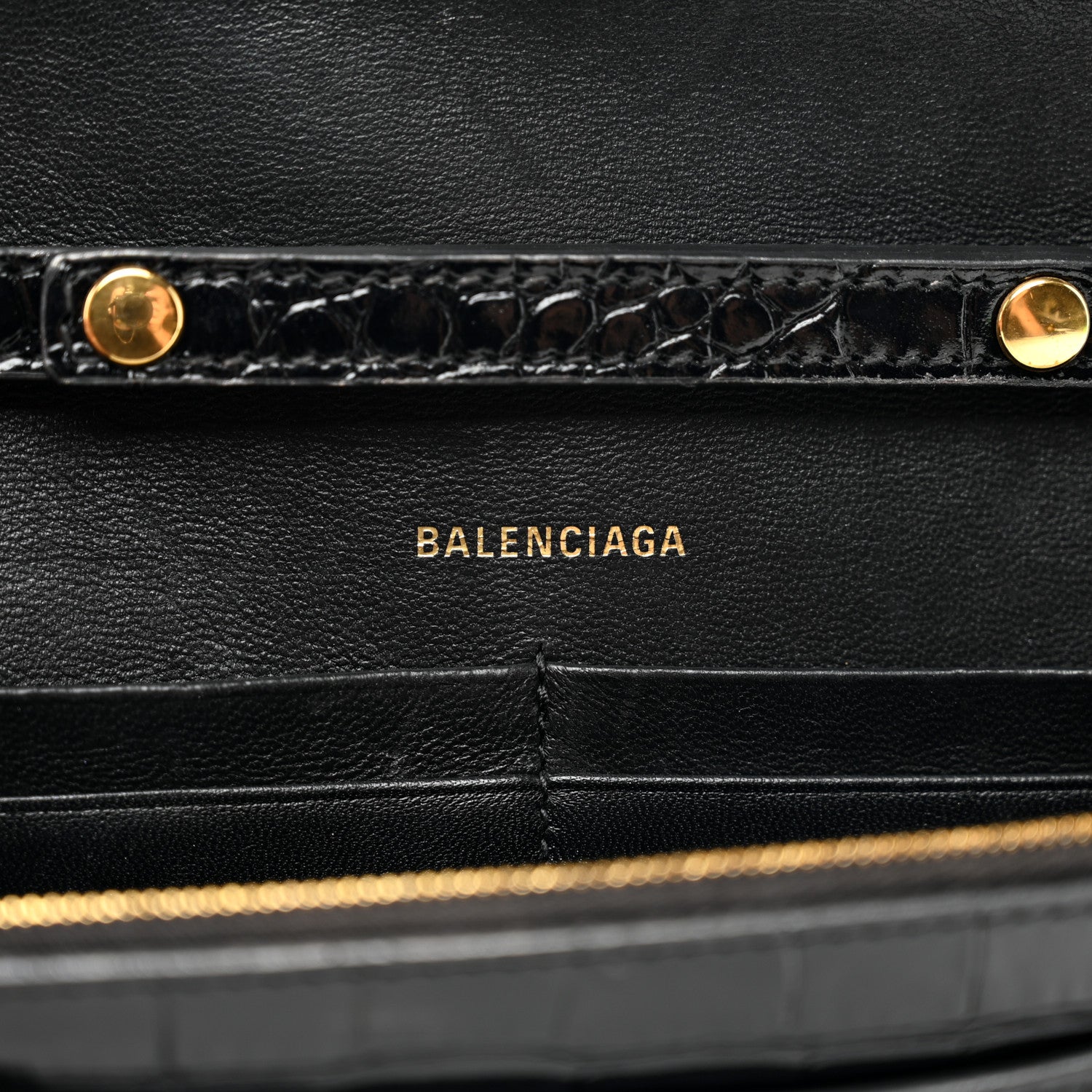 Balenciaga Shiny Calfskin Crocodile Embossed Hourglass Chain Bag Black 6 of 10