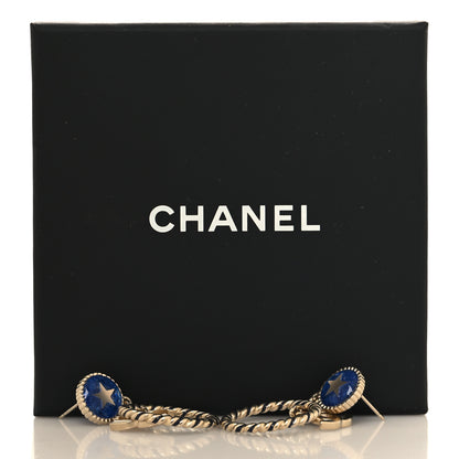 Chanel Resin Star CC Drop Earrings Blue Gold 5 of 5