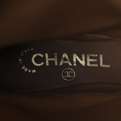 Chanel Lambskin Lace Up Cap Toe High Boots 37 Beige Black 6 of 12