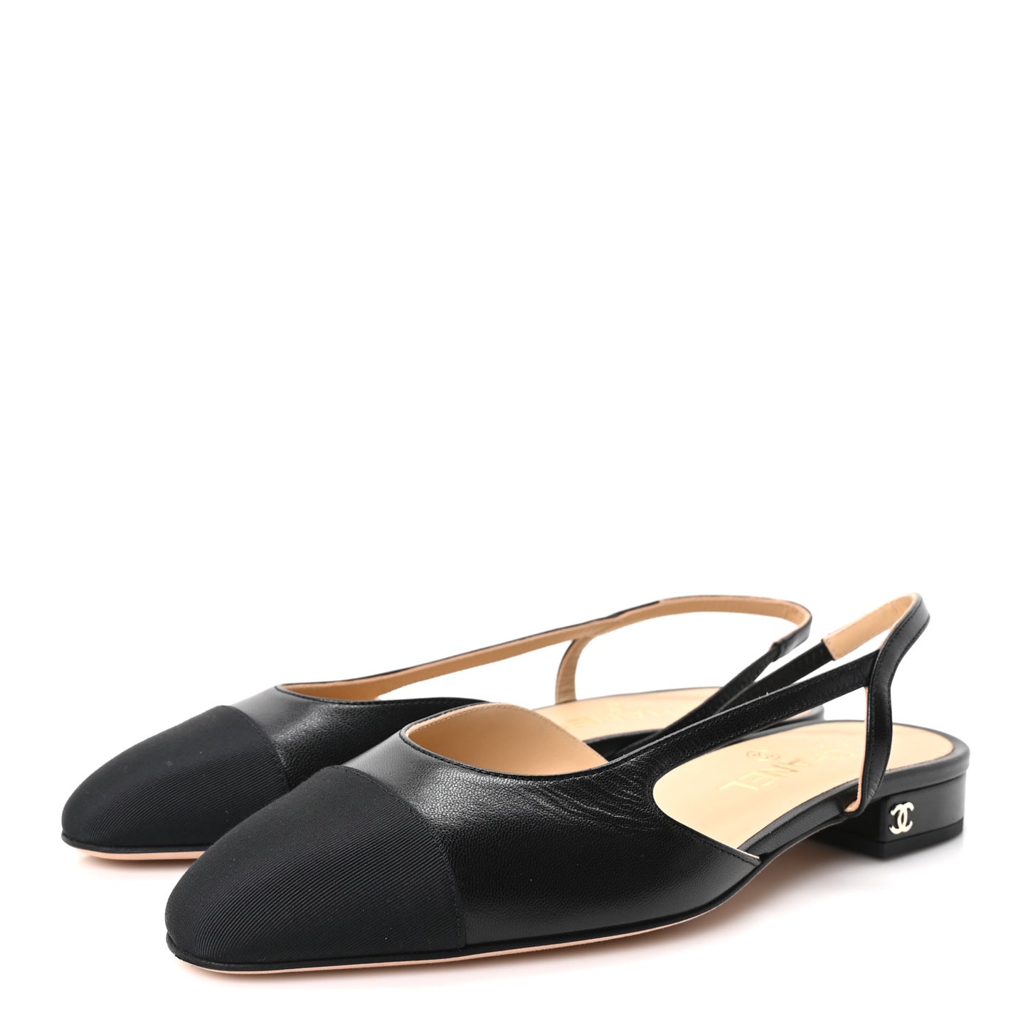 Goatskin Grosgrain Cap Toe CC Slingback Sandals 37 Black