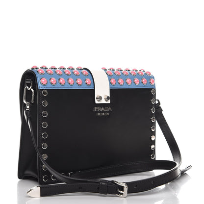Prada City Calfskin Orchid Print Studded Elektra Shoulder Bag Fuoco Black 3 of 9