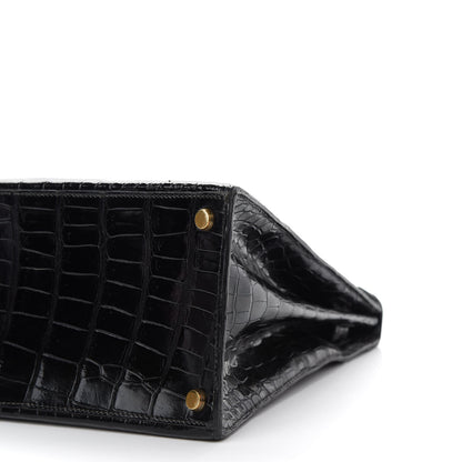 Hermes Shiny Porosus Crocodile Kelly Sellier 32 Black 8 of 12