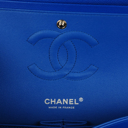 Chanel Caviar Chevron Quilted Medium Double Flap Bright Blue 6 of 8