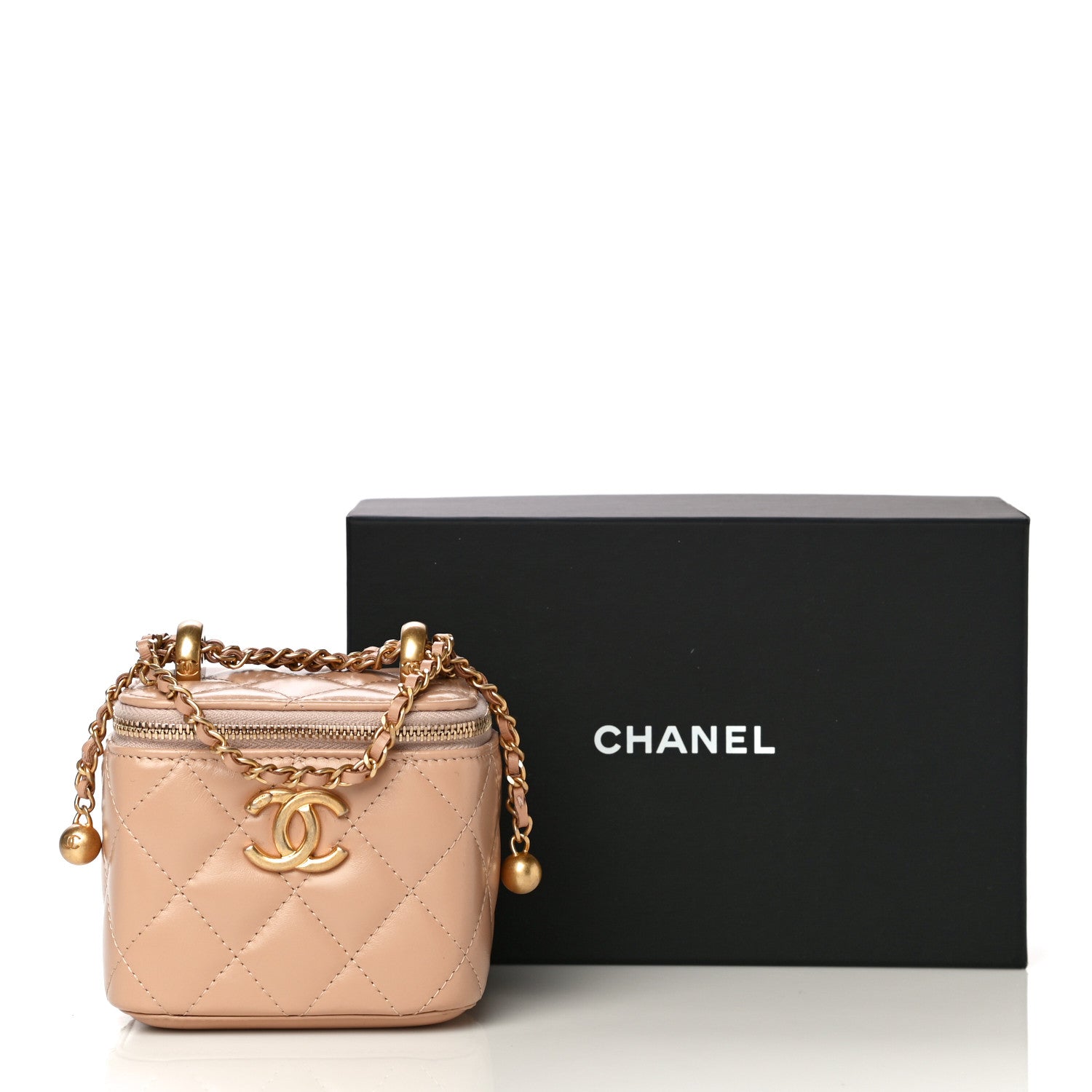 Chanel Calfskin Quilted Mini Perfect Fit Vanity Case With Chain Beige 11 of 14