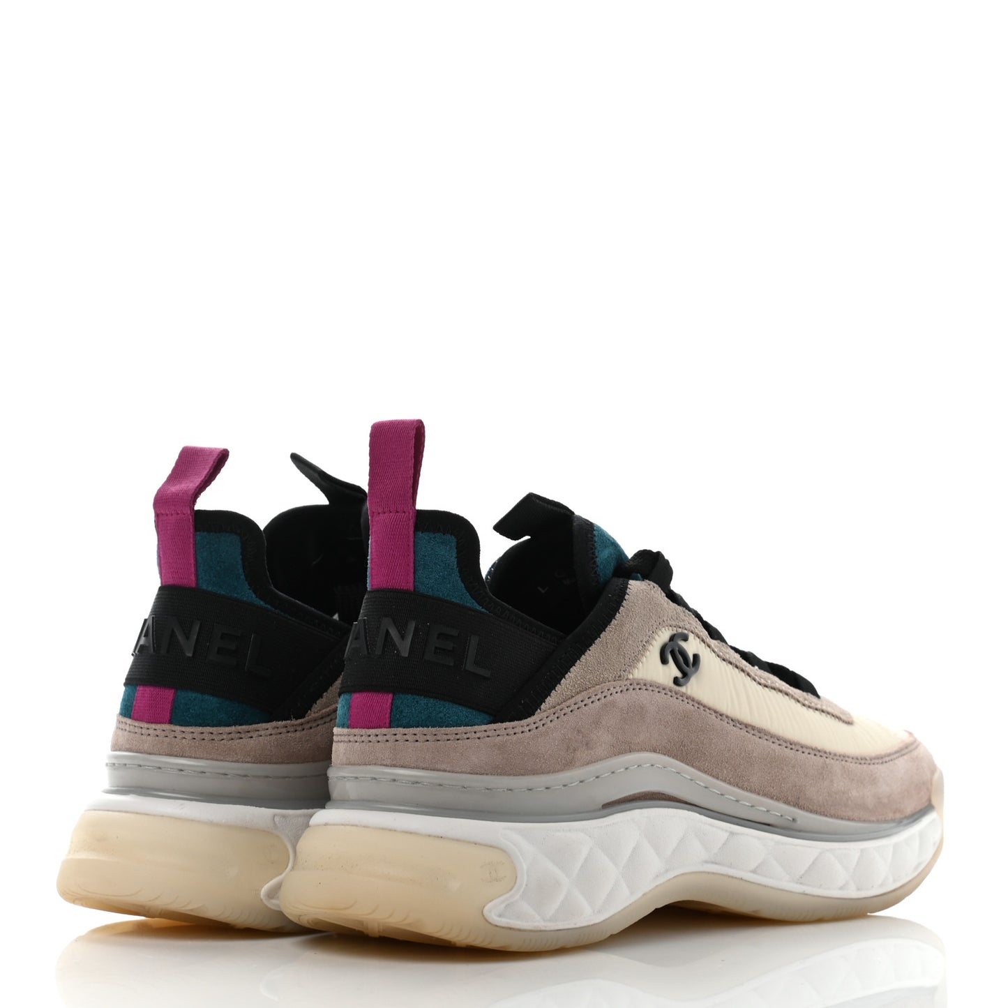 Suede Calfskin Nylon Grosgrain CC Sneakers 36.5 Beige Pink