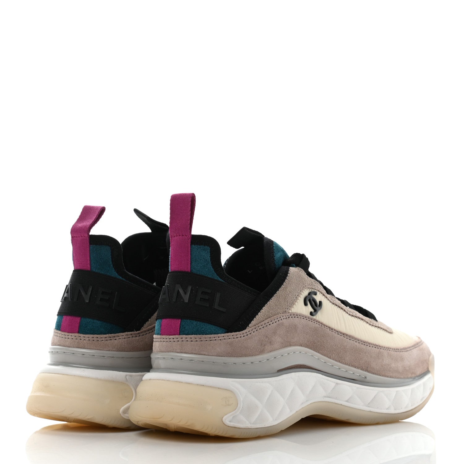 Chanel Suede Calfskin Nylon Grosgrain CC Sneakers 36.5 Beige Pink 4 of 13