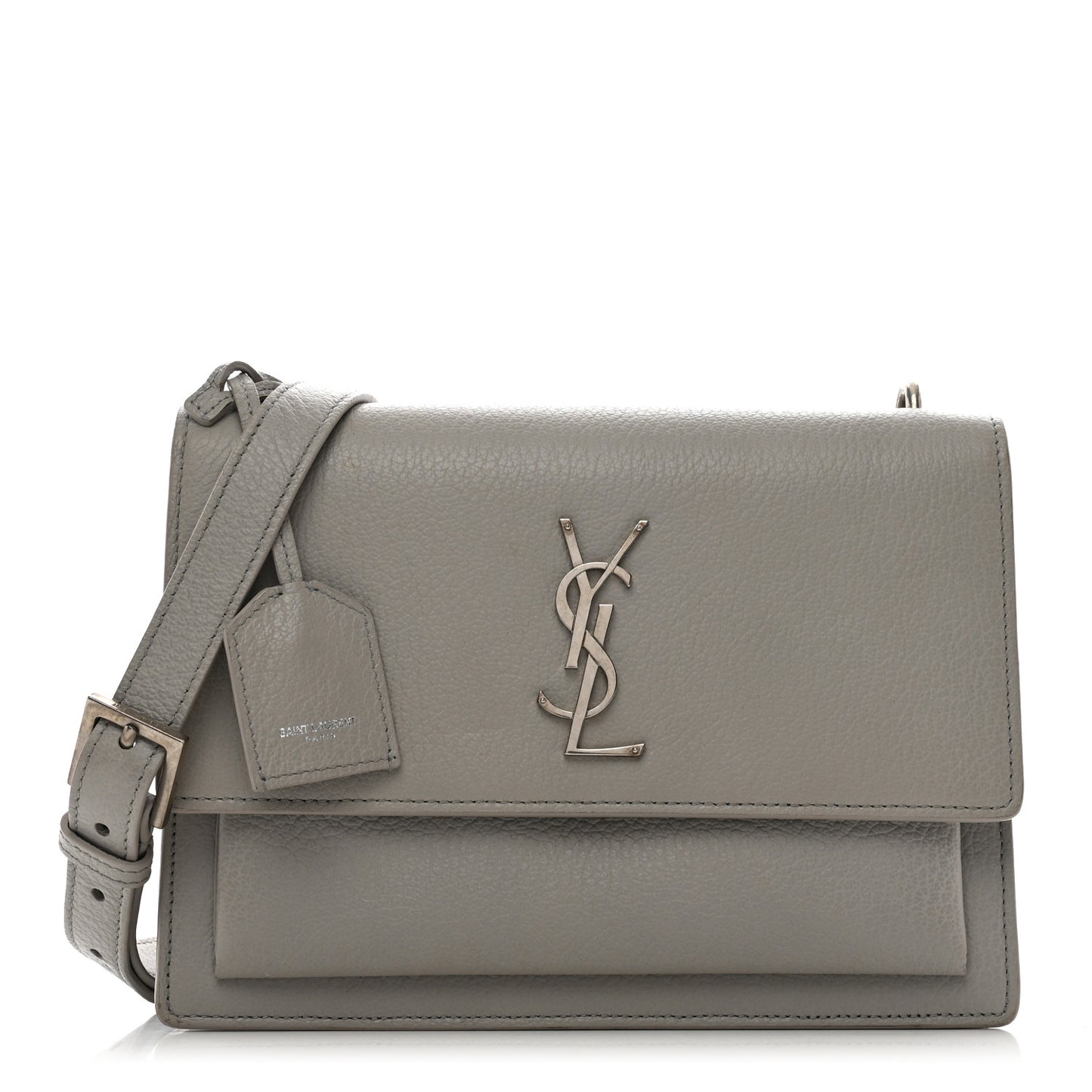 Grained Calfskin Medium Monogram Sunset Satchel Light Grey