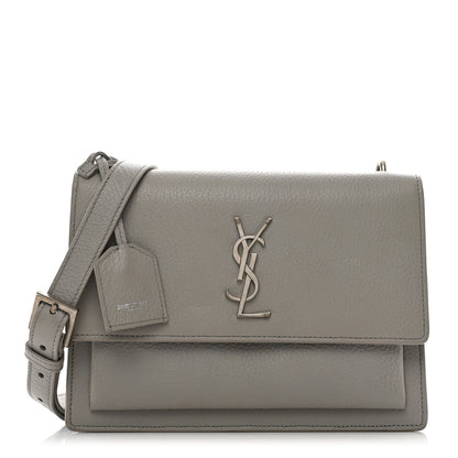 Saint Laurent Grained Calfskin Medium Monogram Sunset Satchel Light Grey 1 of 15