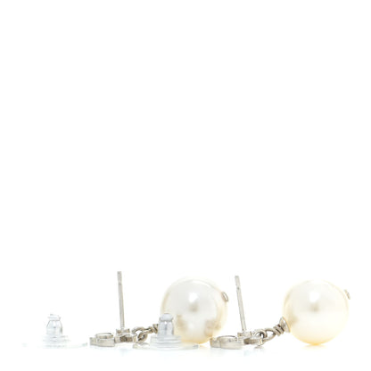 Chanel Crystal Pearl CC Drop Earrings Silver 3 of 5