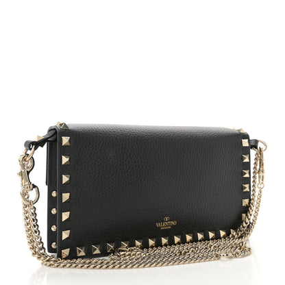 Valentino Garavani Pebbled Calfskin Rockstud Flap Wallet On Chain Black 3 of 9
