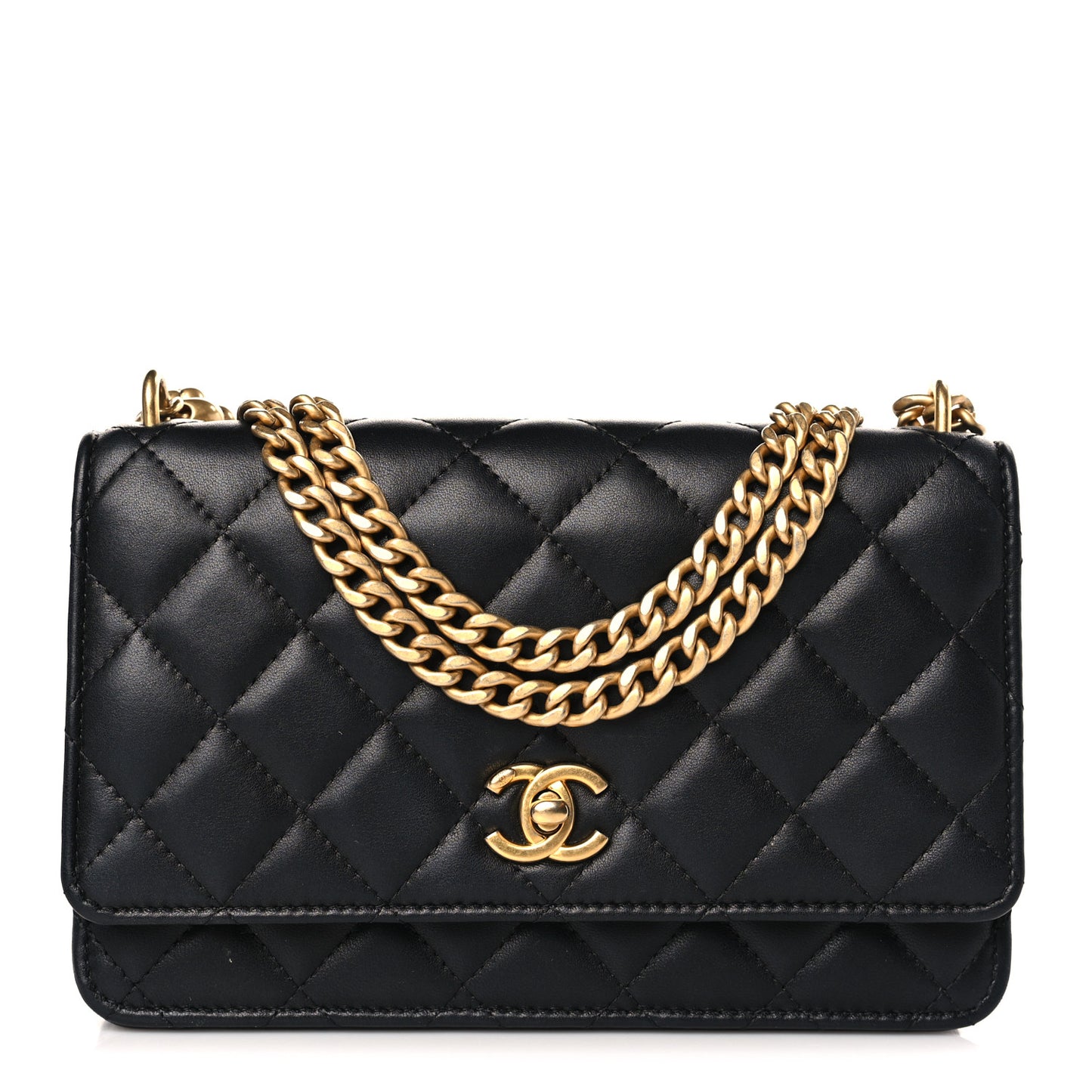 Lambskin Quilted Sweet Camellia Wallet on Chain WOC Black