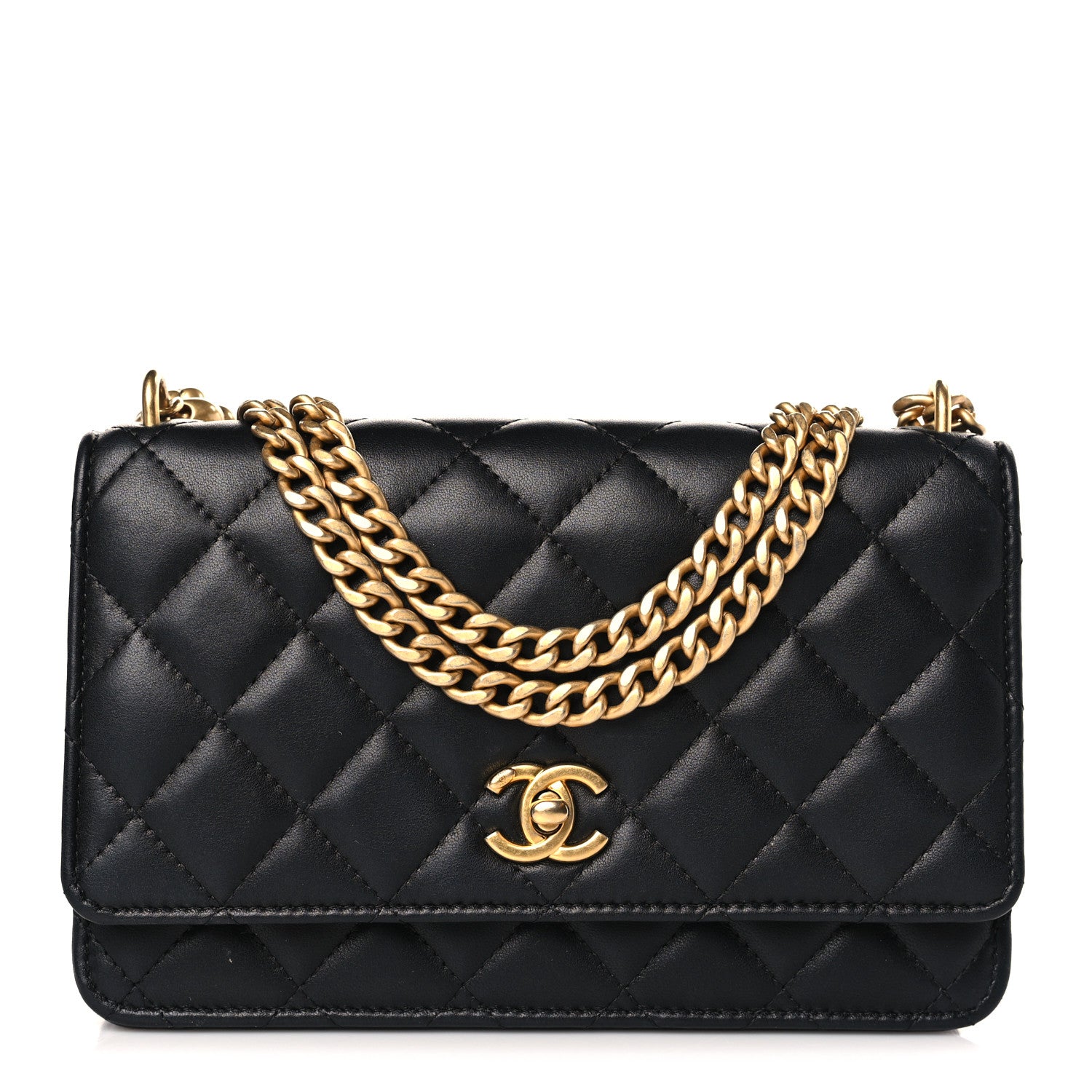 Chanel Lambskin Quilted Sweet Camellia Wallet on Chain WOC Black 1 of 11