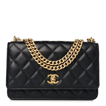 Chanel Lambskin Quilted Sweet Camellia Wallet on Chain WOC Black 1 of 11