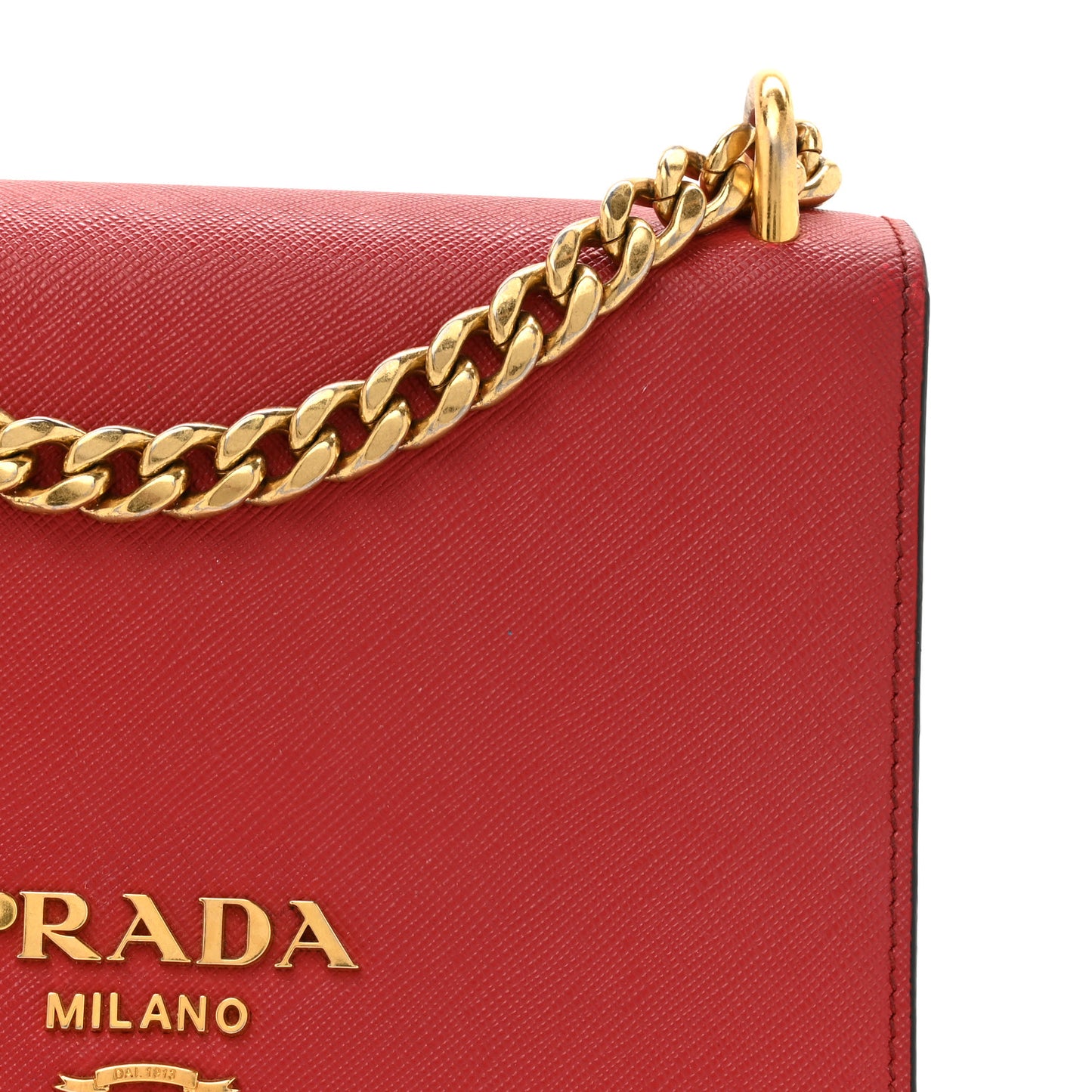 Saffiano Chain Shoulder Bag Fuoco
