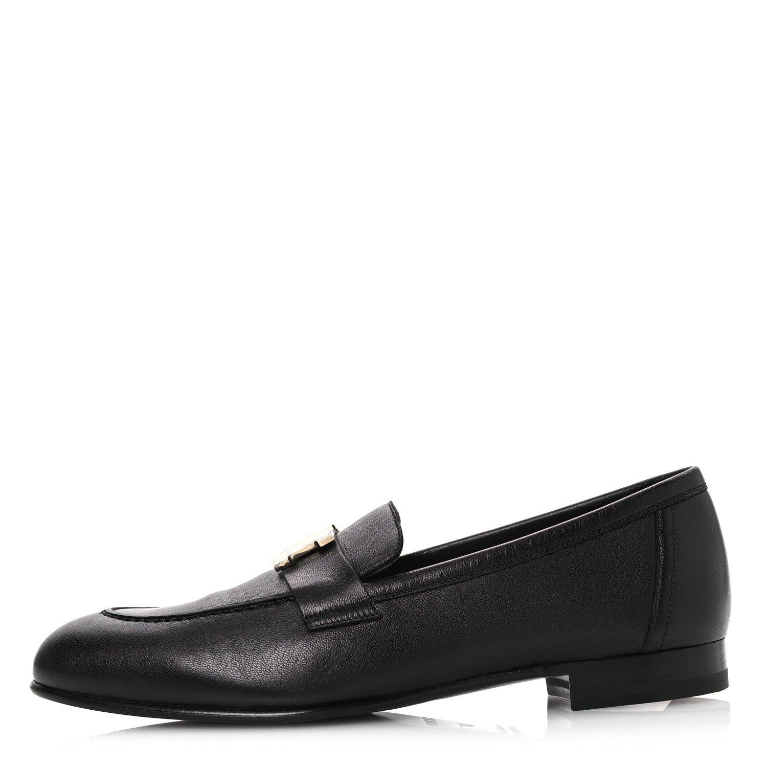 Hermes Goatskin Womens Paris Loafers 37 Black 1 of 12