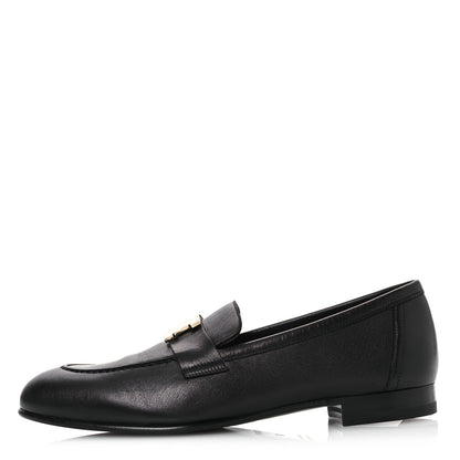 Hermes Goatskin Womens Paris Loafers 37 Black 1 of 12