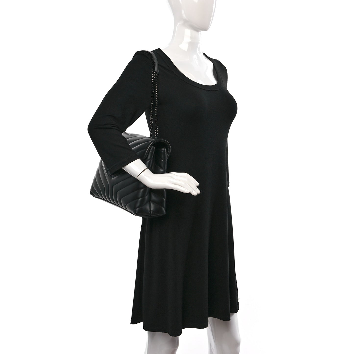 Calfskin Y Quilted Monogram Monochrome Medium Loulou Chain Satchel Black
