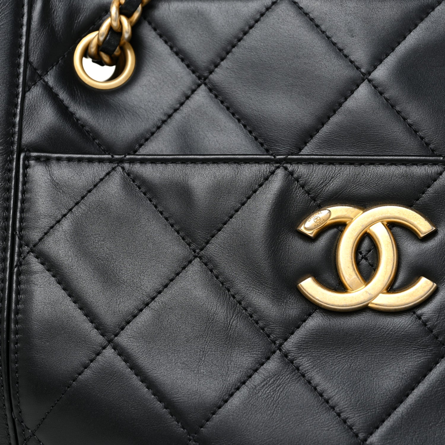 Chanel Calfskin Quilted CC Front Pocket Shopping Tote Black 8 of 12