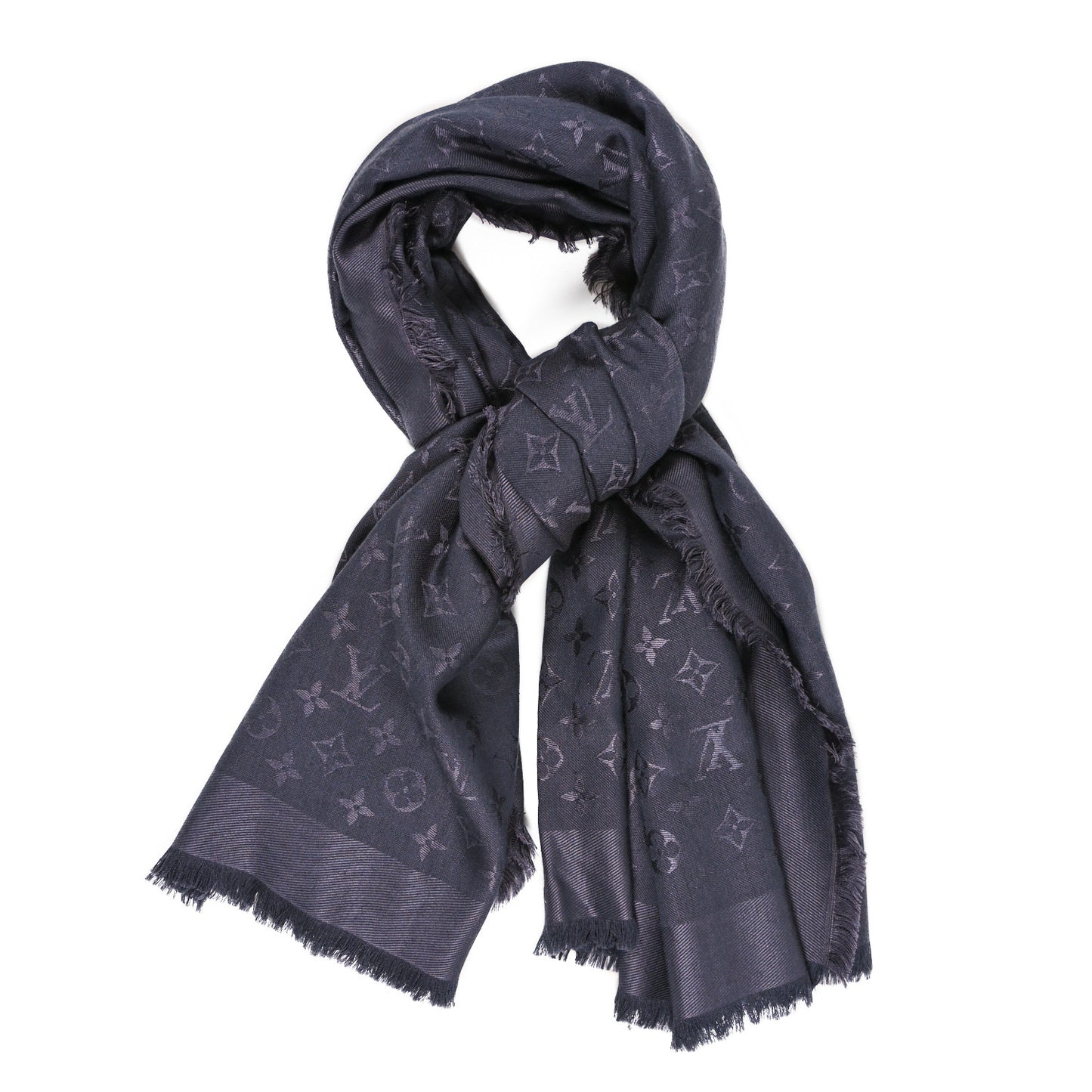 Monogram Silk Wool Shine Shawl Anthracite